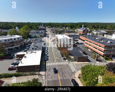 Needham historic town center aerial view on Highland Avenue and Great ...