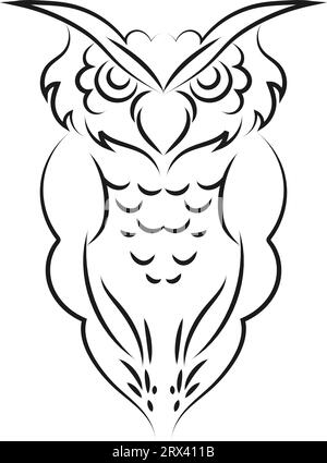 Standing owl tattoo , illustration, vector on a white background. Stock Vector
