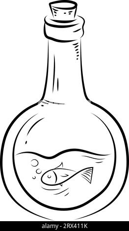 Fish in bottle tattoo , illustration, vector on a white background. Stock Vector