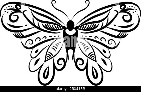Butterfly tattoo drawing , illustration, vector on a white background. Stock Vector