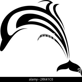 Dolphin tattoo , illustration, vector on a white background. Stock Vector