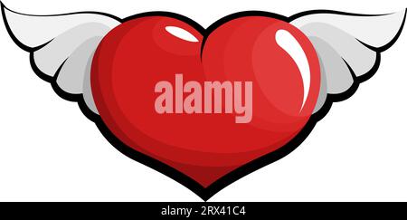 Heart with wings tattoo , illustration, vector on a white background. Stock Vector