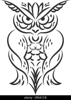Owl bird tattoo , illustration, vector on a white background. Stock Vector