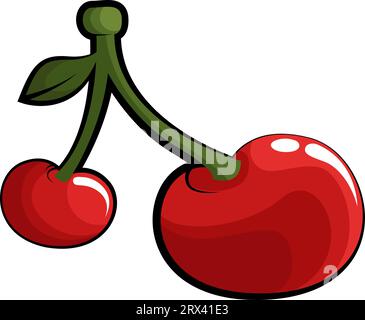 Red cherry tattoo , illustration, vector on a white background. Stock Vector