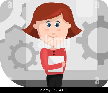 Business woman in red shirt, illustration, vector on a white background. Stock Vector