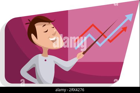 Man showing statistics, illustration, vector on a white background. Stock Vector