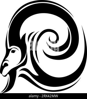 Goat head tattoo, tattoo illustration, vector on a white background. Stock Vector