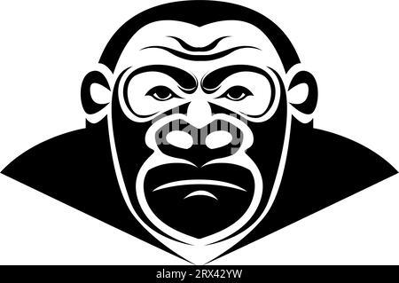 Gorilla head tattoo, tattoo illustration, vector on a white background. Stock Vector