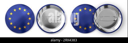 European Union - round badges with flag on white backgrounds - 3D illustration Stock Photo
