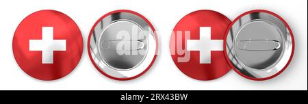 Switzerland - round badges with country flag on white background - 3D illustration Stock Photo