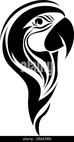 Parrot head tattoo, tattoo illustration, vector on a white background. Stock Vector