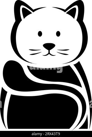 Cute cat tattoo, tattoo illustration, vector on a white background. Stock Vector