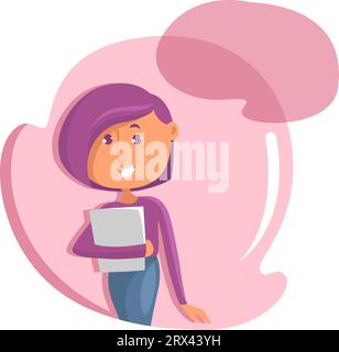 Girl with violet hair smiling, illustration, vector on a white background. Stock Vector