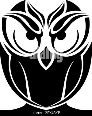Black owl tattoo, tattoo illustration, vector on a white background. Stock Vector