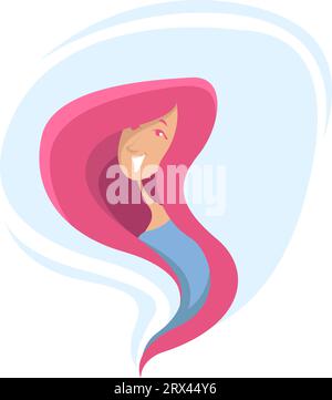 Girl with pink hair color, illustration, vector on a white background. Stock Vector