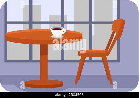 Cafe bar and stool, illustration, vector on a white background. Stock Vector