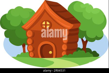 Wooden house, illustration, vector on a white background. Stock Vector