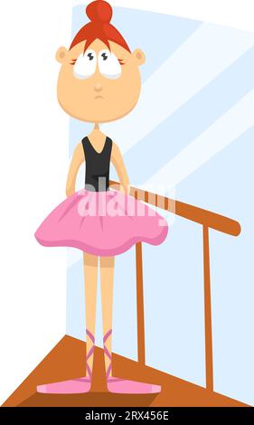 Ballerina with red hair, illustration, vector on a white background. Stock Vector