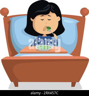 Breakfast in bed, illustration, vector on a white background. Stock Vector