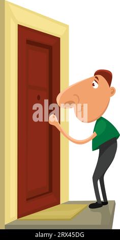 Guest knocking on the door, illustration, vector on a white background. Stock Vector