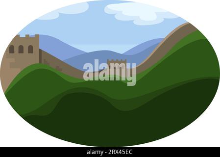 Great wall of China, illustration, vector on a white background. Stock Vector