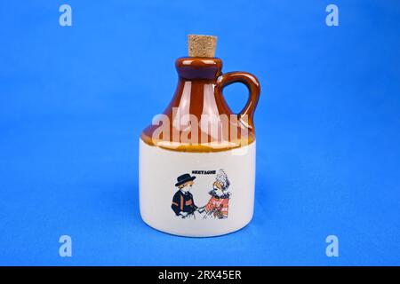 Vintage Bretagne stoneware oil jug with cork stopper Stock Photo