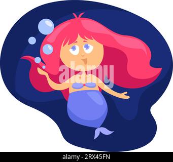 Mermaid in the ocean, illustration, vector on a white background. Stock Vector
