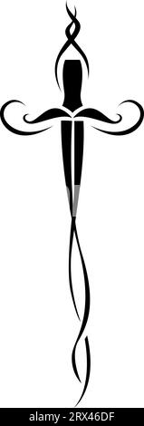 Long black sword tattoo, tattoo illustration, vector on a white background. Stock Vector
