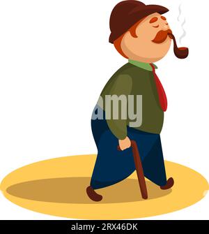 Gentlmen with smoking pipe, illustration, vector on a white background. Stock Vector