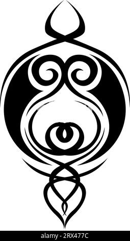 Black round lines tattoo, tattoo illustration, vector on a white background. Stock Vector