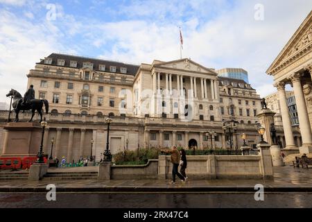 The Bank of England, Bank Junction, adjacent to The Royal Exchange in the City of London. Stock Photo