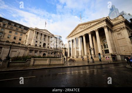 The Bank of England, Bank Junction, adjacent to The Royal Exchange in the City of London. Stock Photo