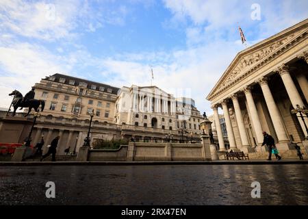 The Bank of England, Bank Junction, adjacent to The Royal Exchange in the City of London. Stock Photo