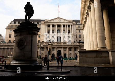 The Bank of England, Bank Junction, adjacent to The Royal Exchange in the City of London. Stock Photo