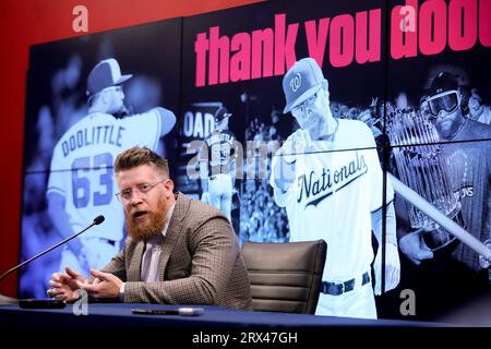 This is a 2023 photo of Sean Doolittle of the Washington Nationals baseball  team. This image reflects the Nationals active roster as of Friday, Feb.  24, 2023, when this image was taken. (