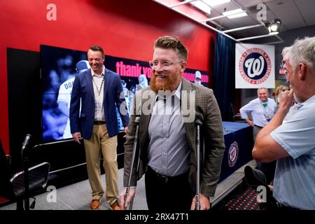 This is a 2023 photo of Sean Doolittle of the Washington Nationals baseball  team. This image reflects the Nationals active roster as of Friday, Feb.  24, 2023, when this image was taken. (