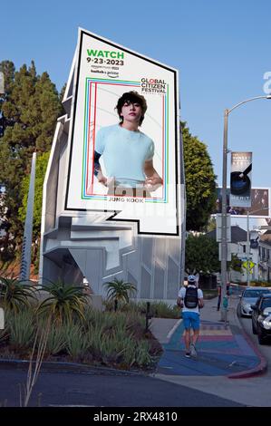Jung Kook on digital billboard for Global Citizen Festival on the Sunset Strip, Loa Angeles, CA, Stock Photo
