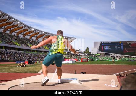 Joe Kovacs (USA) wins the men’s shot put with a throw of 75-2 (22.93 m) at the Diamond League Championships at The Pre-Classic on Sunday September 17, Stock Photo