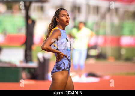 Morgan Lake (GBR) prepares to jump at a height of 6-2 (1.91 m) in the women’s high jump at the Diamond League Championships at The Pre-Classic on Sund Stock Photo