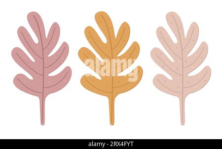 Three autumn leaves, fall foliage, color vector illustration set in boho style Stock Vector