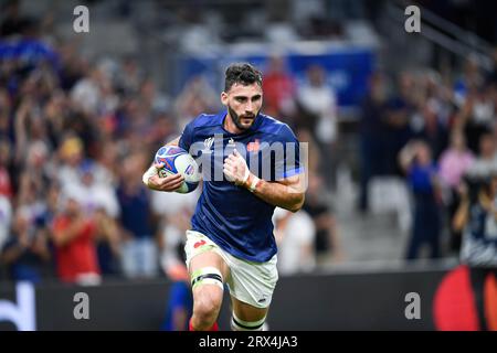 Paris, France. 21st Sep, 2023. Charles Ollivon scores a try during the Rugby union World Cup RWC 2023, Pool A match between France and Namibia at Stade Velodrome, Marseille, France on September 21, 2023. Credit: Victor Joly/Alamy Live News Stock Photo