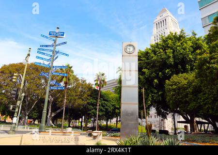 Los Angeles, California: Public Art 'The Los Angeles Sister Cities Monument' located at 111 1st St, Los Angeles Stock Photo