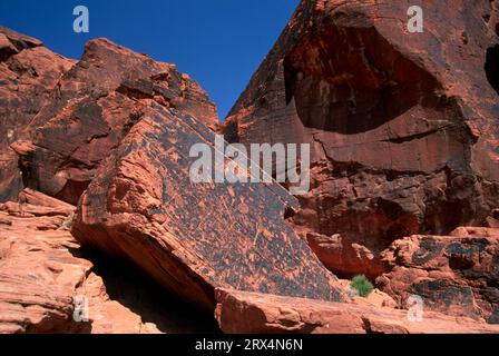 Petroglyphs near Atlatl Rock, Valley of Fire State Park, Nevada Stock Photo