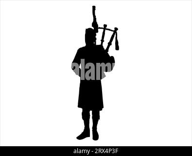Bagpipe player silhouette vector art white background Stock Vector