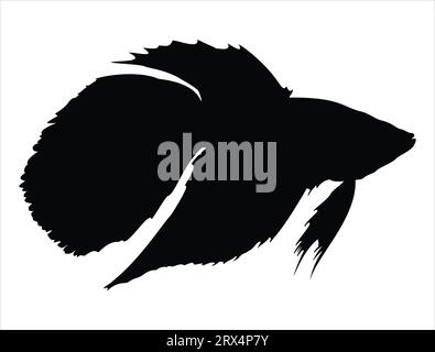 Betta fish silhouette vector art white background Stock Vector