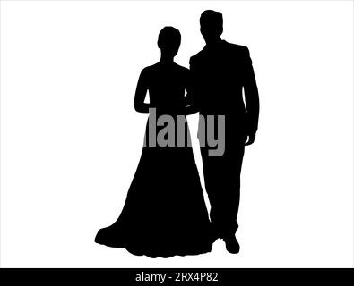 Bride and groom silhouette vector art Stock Vector