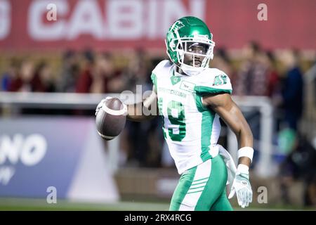 Ottawa, Canada. 22nd Sep, 2023. Saskatchewan Roughriders wide receiver Samuel Emilus (19) runs with the ball during the CFL game between the Saskatchewan Roughriders and Ottawa Redblacks held at TD Place Stadium in Ottawa, Canada. Daniel Lea/CSM/Alamy Live News Stock Photo