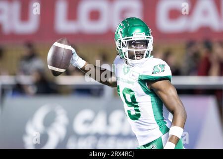 Ottawa, Canada. 22nd Sep, 2023. Saskatchewan Roughriders wide receiver Samuel Emilus (19) runs with the ball during the CFL game between the Saskatchewan Roughriders and Ottawa Redblacks held at TD Place Stadium in Ottawa, Canada. Daniel Lea/CSM/Alamy Live News Stock Photo