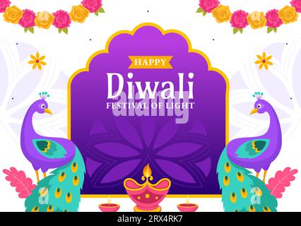 Happy Diwali Social Media Background Flat Cartoon Hand Drawn Templates Illustration Stock Vector