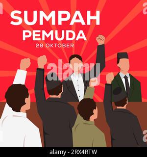 flat vector sumpah pemuda 28 oktober illustration. young people are discussing Stock Vector